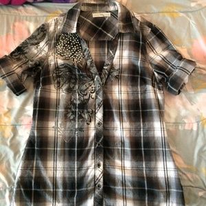 Plaid Bedazzled Button Down